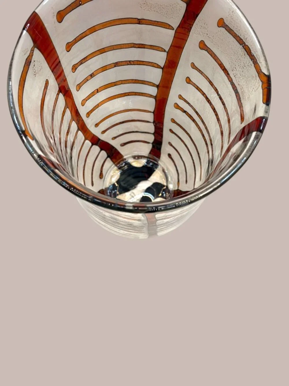 Vintage Hand Blown Studio Art Glass Vase Amber Brown Ribbon Swirl 9.5